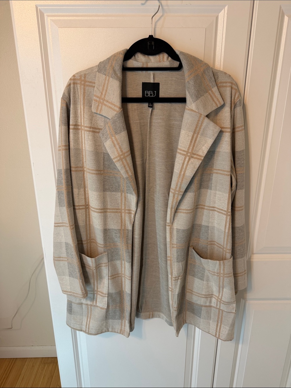 BBJ Beige Plaid Open-Front Women's Blazer